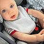 Edward Eible is registered to the contest to win money with this photo: baby, child, car_seat, blue_eyes, bib, striped_shirt, blanket, car_interior, infant, cute, hands, seatbelt, comfort, portrait, young, sitting, looking_up, soft_lighting, innocence, closeup