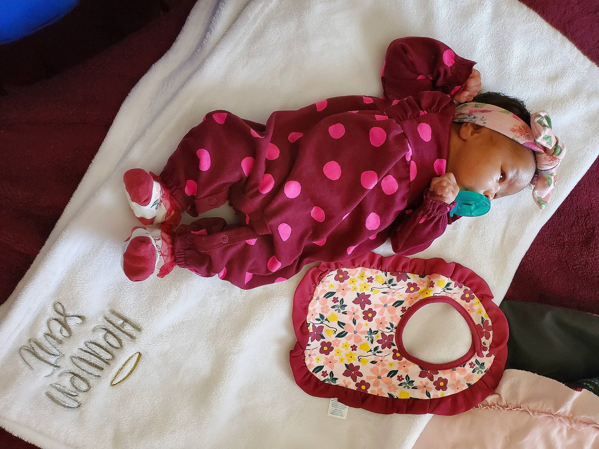 Summer is registered to the contest to win money with this photo: baby, baby_products, baby_sleeping, baby_toddler_clothing, child, comfort, fashion_accessory, fawn, font, headgear, linens, magenta, pattern, person, pink, polka_dot, sleeve, textile, toddler, vertebrate