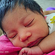 Harper joined the competition — help win amazing prizes! baby, blanket, cheek, close_up, date_stamp, eyelashes, face, fingers, floral_pattern, hair, hand, indoor, infant, newborn, onesie, pink, portrait, skin, sleeping, watermark