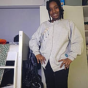 Amari joined the competition — help win amazing prizes! bedroom, black_hair, bunk_bed, cardigan, casual, child, clothing, furniture, hand_on_hip, happy, home, indoor, person, portrait, relaxed, room, smiling, standing, wardrobe, youth