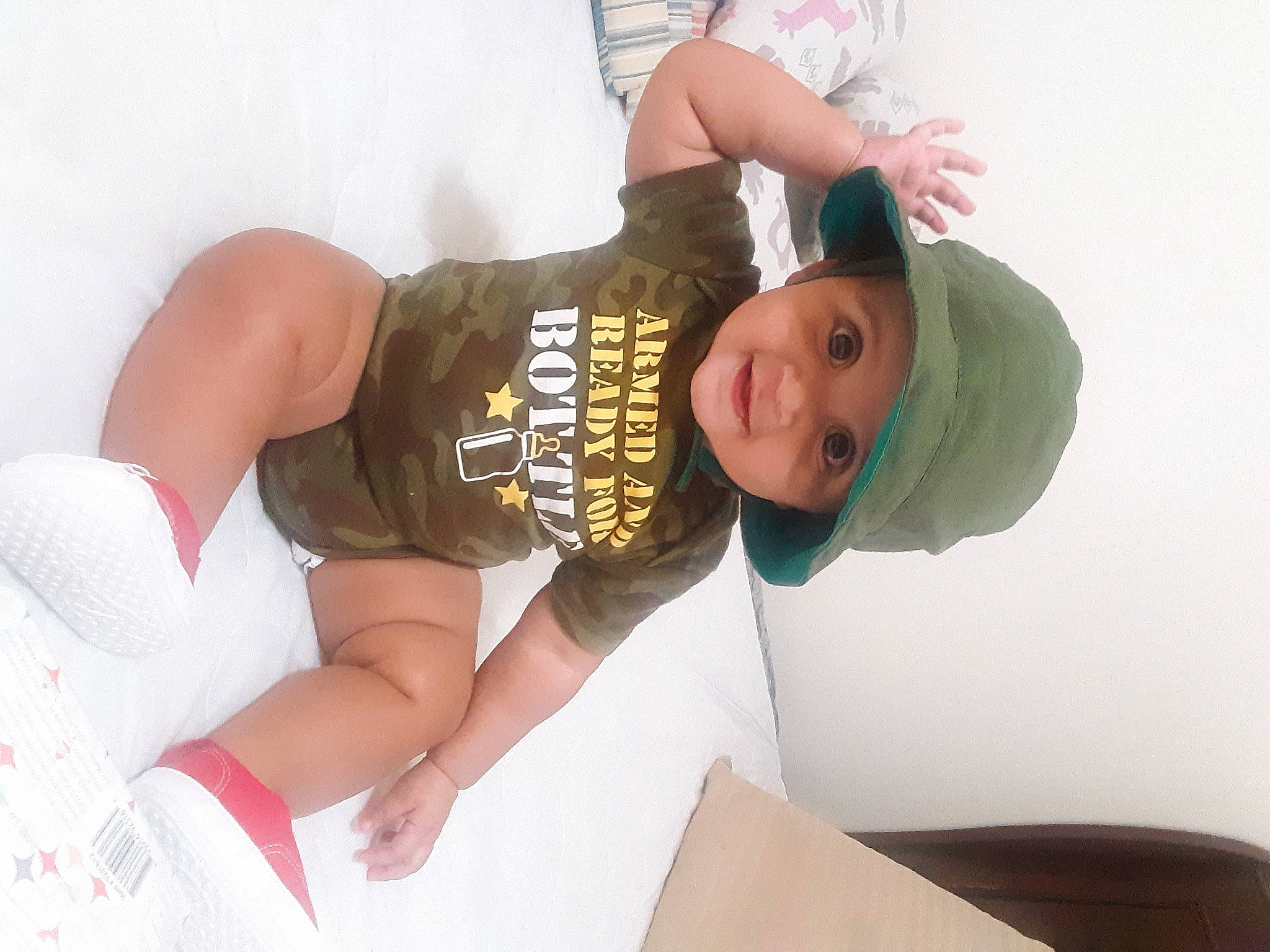 Jamison joined the competition — help win amazing prizes! abdomen, baby, chest, comfort, elbow, eye, hand, happy, headwear, human_leg, knee, leg, mouth, neck, person, shorts, sleeve, smile, t_shirt, thigh