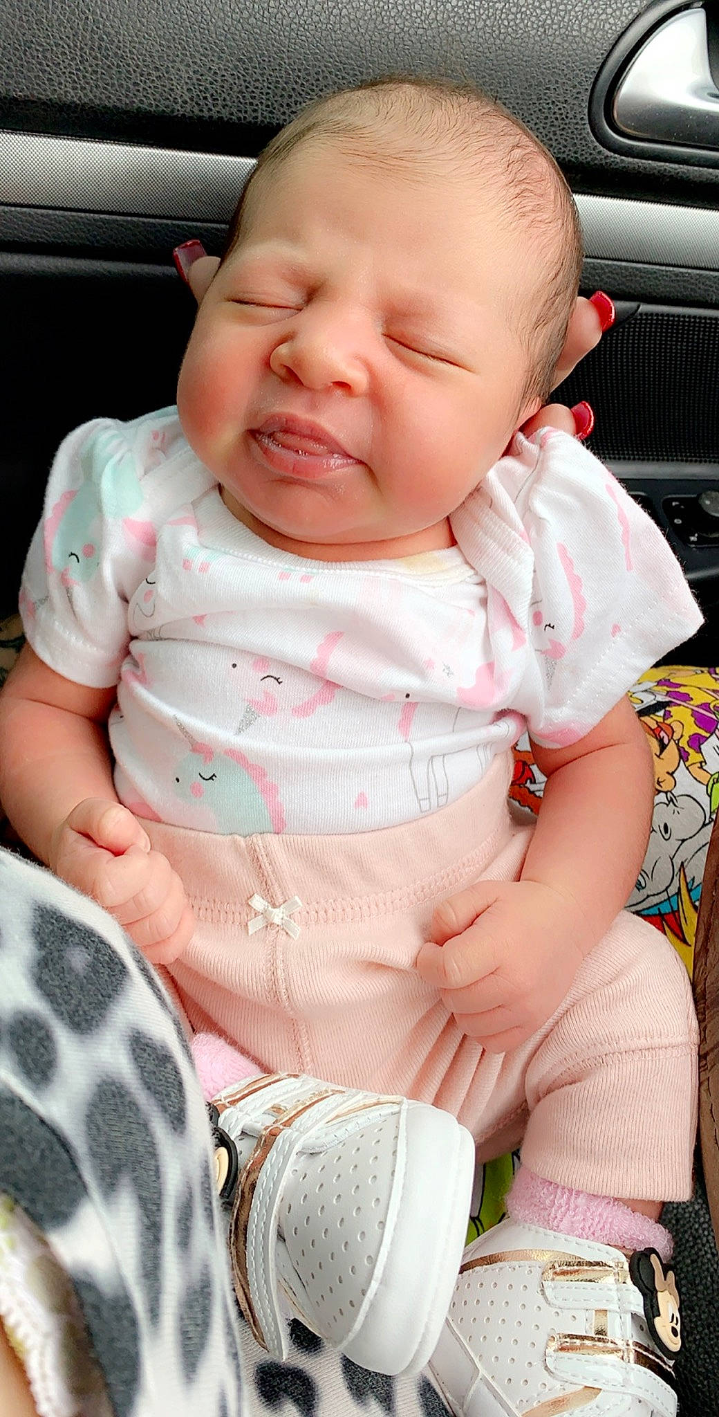 Bella Rose joined the competition — help win amazing prizes! baby, baby_in_car_seat, baby_products, baby_toddler_clothing, cheek, child, facial_expression, nose, person, pink, sitting, skin, smile, toddler