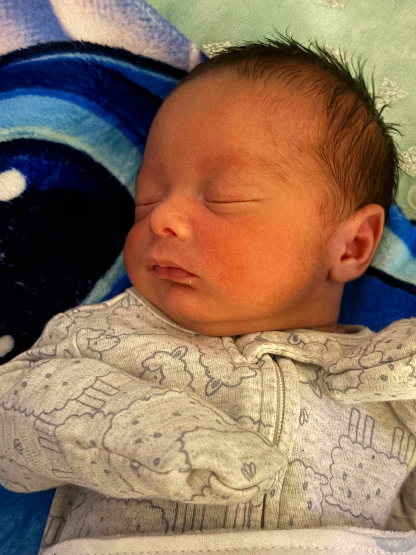 Sincere joined the competition — help win amazing prizes! newborn, baby, sleeping, onesie, sheep_pattern, blanket, cozy, infant, soft, peaceful, child, portrait, closeup, cute, face, head, skin, hair, rest, indoors