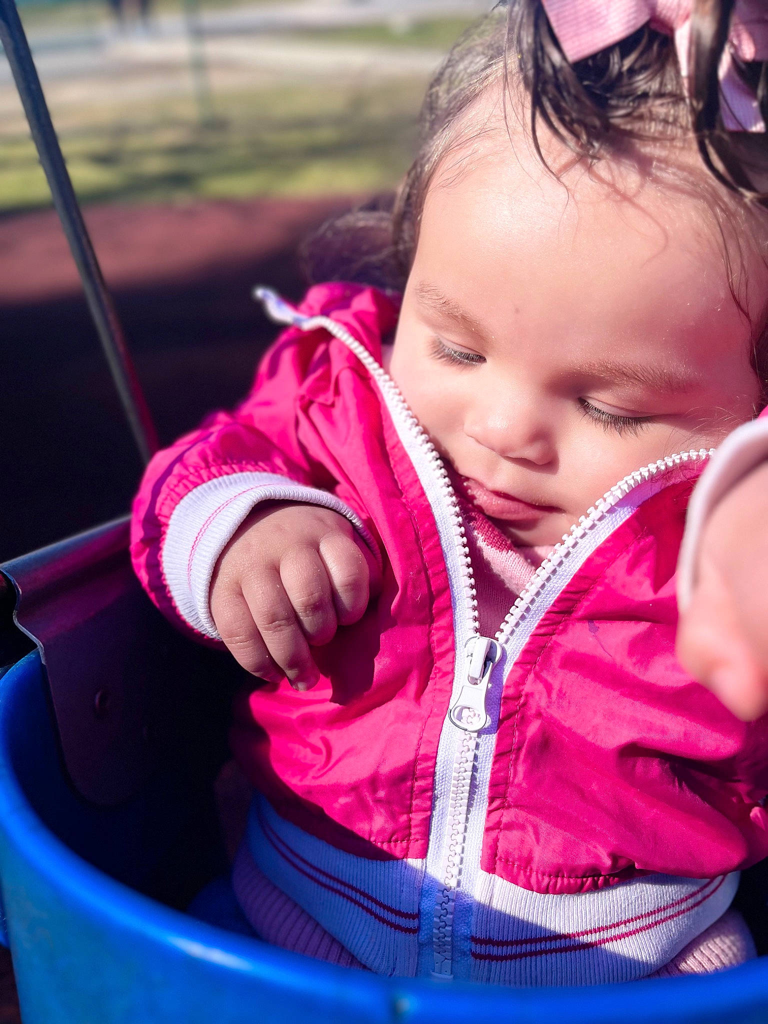 Rhea joined the competition — help win amazing prizes! baby, baby_toddler_clothing, beauty, cheek, child, eyelash, face, fun, grass, happy, leisure, lip, magenta, morning, mouth, nose, people_in_nature, person, pink, skin