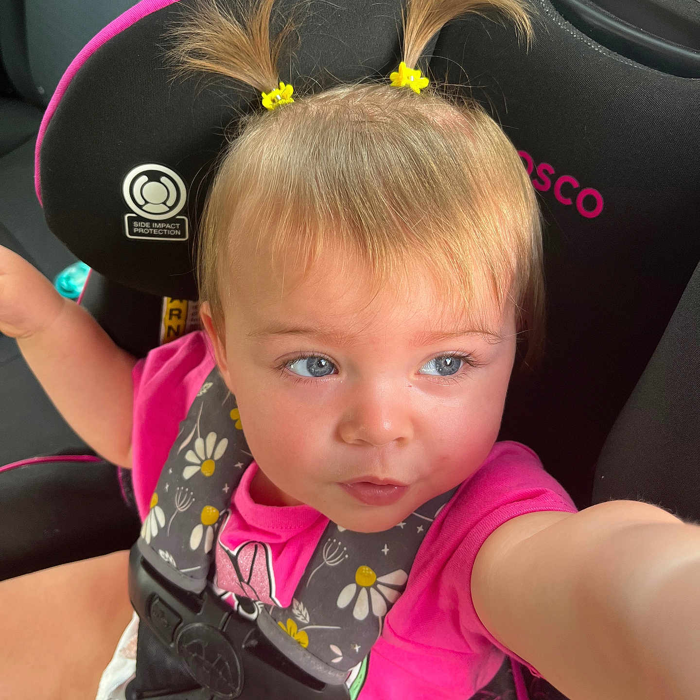 Athena Ledford joined the competition — help win amazing prizes! accessories, baby, bodypart, car, car_interior, carseat, clothing, cushion, face, finger, hair, hand, head, homedecor, person, photography, portrait, transportation, vehicle, vest