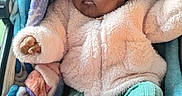 Rose joined the competition — help win amazing prizes! baby, child, hoodie, pink, fluffy, blanket, stroller, booties, cute, warm_clothing, infant, seated, portrait, soft_texture, indoor, cozy, person, apparel, colorful, expression