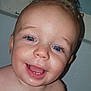 Lyam participe au concours pour gagner de l'argent avec cette photo : baby, bath_time, blue_eyes, cheeks, child, closeup, cute, expression, eyelashes, face, happy, head, infant, mouth, nostrils, skin, smile, teeth, water_droplets, wet_skin