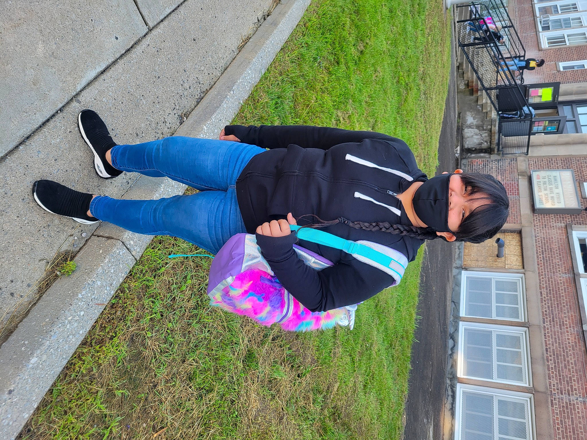 Bella joined the competition — help win amazing prizes! building, electric_blue, fun, grass, human_leg, knee, leisure, person, recreation, street_fashion, sweatpant, thigh, trousers, walking_shoe, window