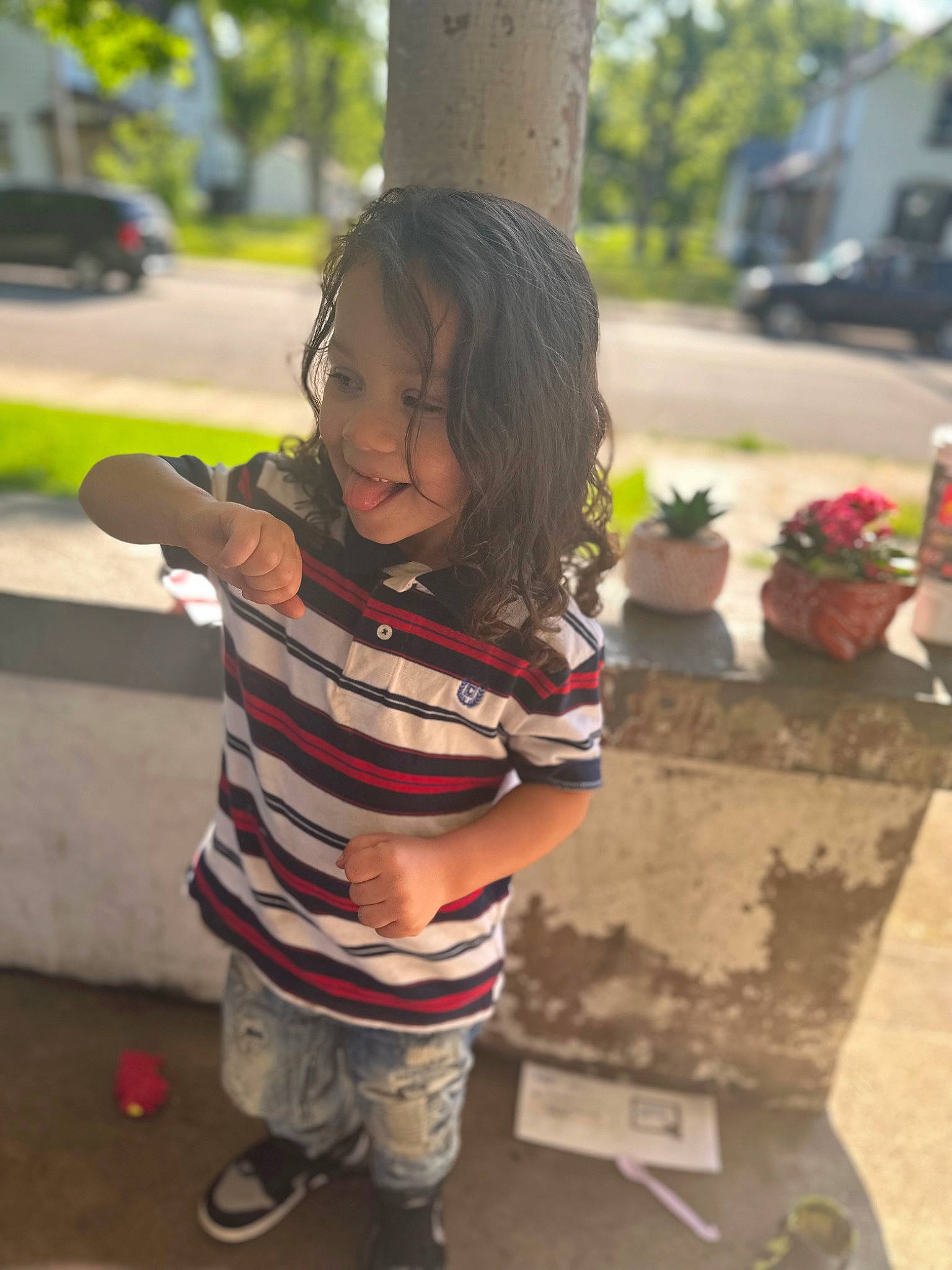 Kamarion joined the competition — help win amazing prizes! boot, child, fun, grass, hair, happy, head, leisure, pattern, person, plaid, plant, recreation, sitting, sleeve, smile, sock, tire, toddler, tree