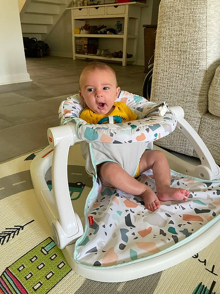 Clayton joined the competition — help win amazing prizes! baby, baby_products, baby_safety, baby_toddler_clothing, baby_toys, chair, child, comfort, flooring, fun, office_equipment, office_supplies, pattern, person, play, room, shelf, sitting, surprise, t_shirt