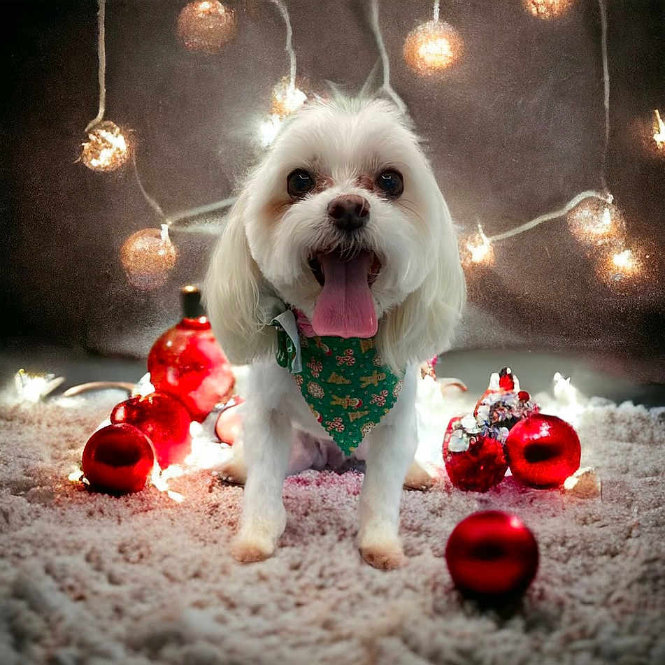 Crystal joined the competition — help win amazing prizes! accessories, animal, ball, canine, dog, face, festival, flower, head, lighting, person, pet, petal, photography, plant, poodle, portrait, puppy, terrier, whitedog