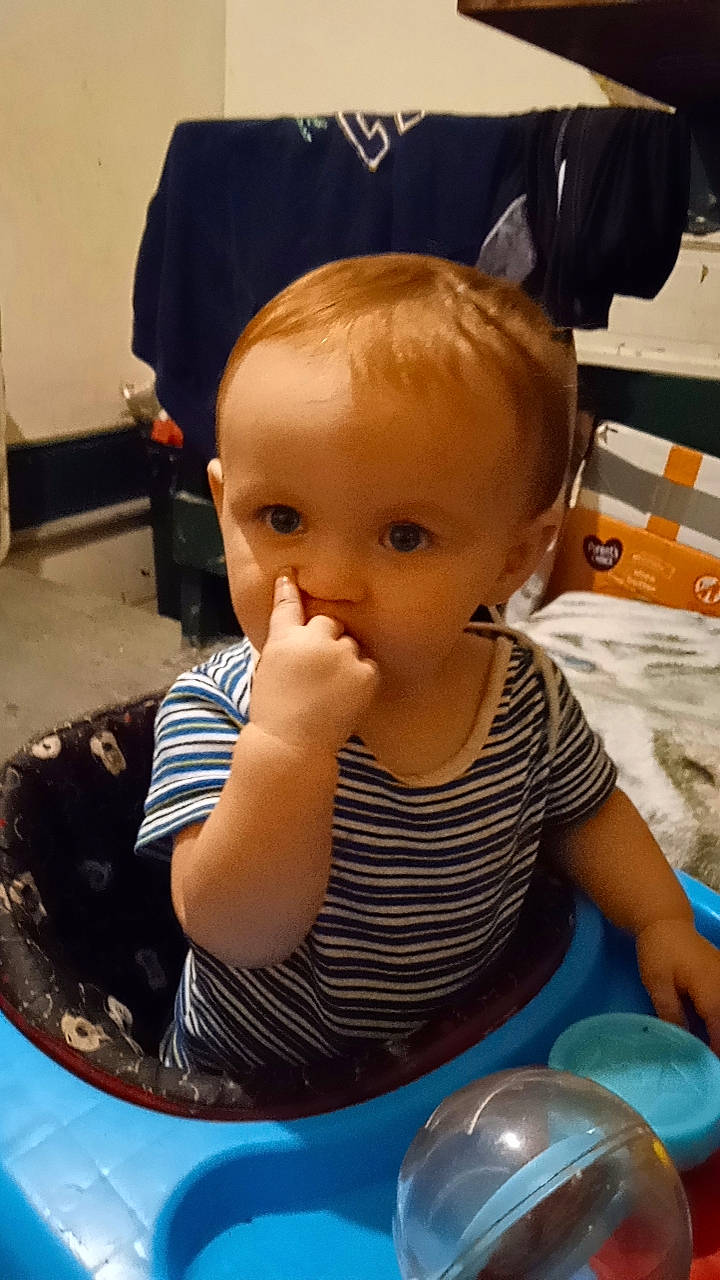 Oliver joined the competition — help win amazing prizes! arm, baby, baby_toddler_clothing, chair, cheek, child, costume_hat, drinkware, fashion_accessory, fun, leisure, person, plate, play, sitting, spoon, t_shirt, table, tableware, toddler