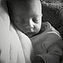 baby, sleeping, blanket, soft, closeup, infant, monochrome, peaceful, cozy, face, newborn, portrait, resting, child, warm, cuddly, quiet, soft_light, indoor, tender