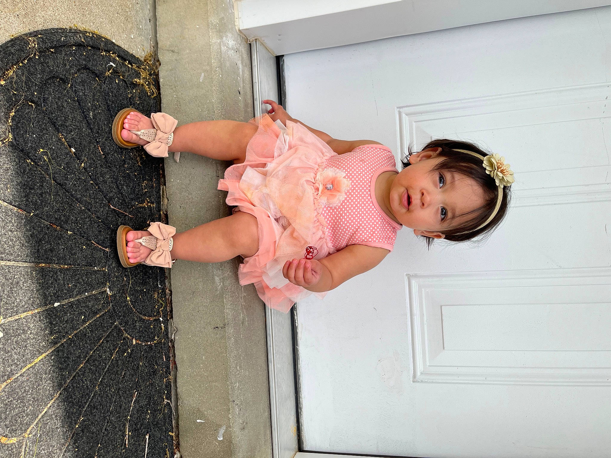Marianna joined the competition — help win amazing prizes! baby, baby_toddler_clothing, child, dress, foot, fun, happy, hat, human_body, human_leg, leg, pattern, person, pink, room, sandal, sitting, skin, thigh, toddler