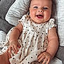Ava joined the competition — help win amazing prizes! baby, infant, smiling, happy, polka_dot, dress, blue_eyes, baby_seat, comfort, cute, child, soft_fabric, indoor, portrait, skin, hand, legs, head, person, cozy