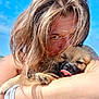 affection, animal, arm, blue_sky, closeup, cuddle, cute, dog, face, hair, hug, love, outdoor, person, pet, puppy, skin, sky, sunlight, tongue_out
