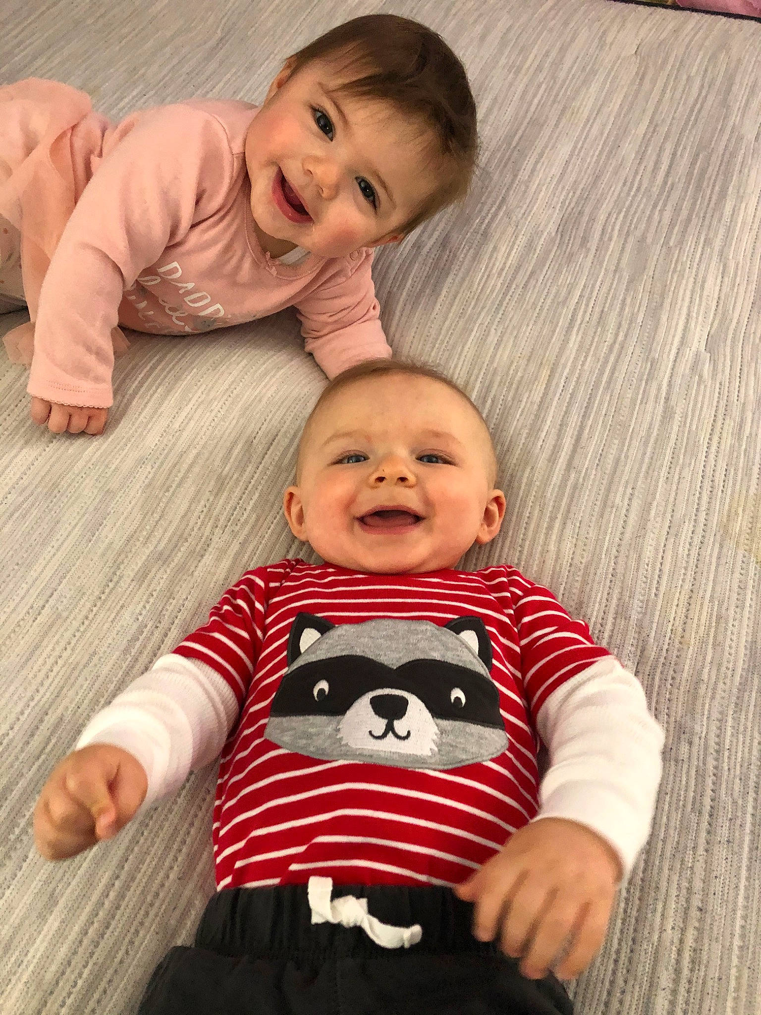 Georgie joined the competition — help win amazing prizes! baby, cheek, child, face, facial_expression, finger, floor, flooring, happy, head, joy, laugh, leg, nose, people, person, play, skin, smile, t_shirt