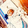 Errol joined the competition — help win amazing prizes! newborn, baby, sleeping, hospital, bassinet, swaddled, blanket, hat, plush_toy, giraffe, child, infant, cute, peaceful, resting, soft, white, blue, striped_blanket, wood