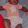 Nyari joined the competition — help win amazing prizes! baby, child, infant, portrait, lying_down, bed, blanket, pink_clothing, floral_design, smiling, face, arms, legs, feet, indoors, bedroom, close_up, dark_skin, happy, casual_photo