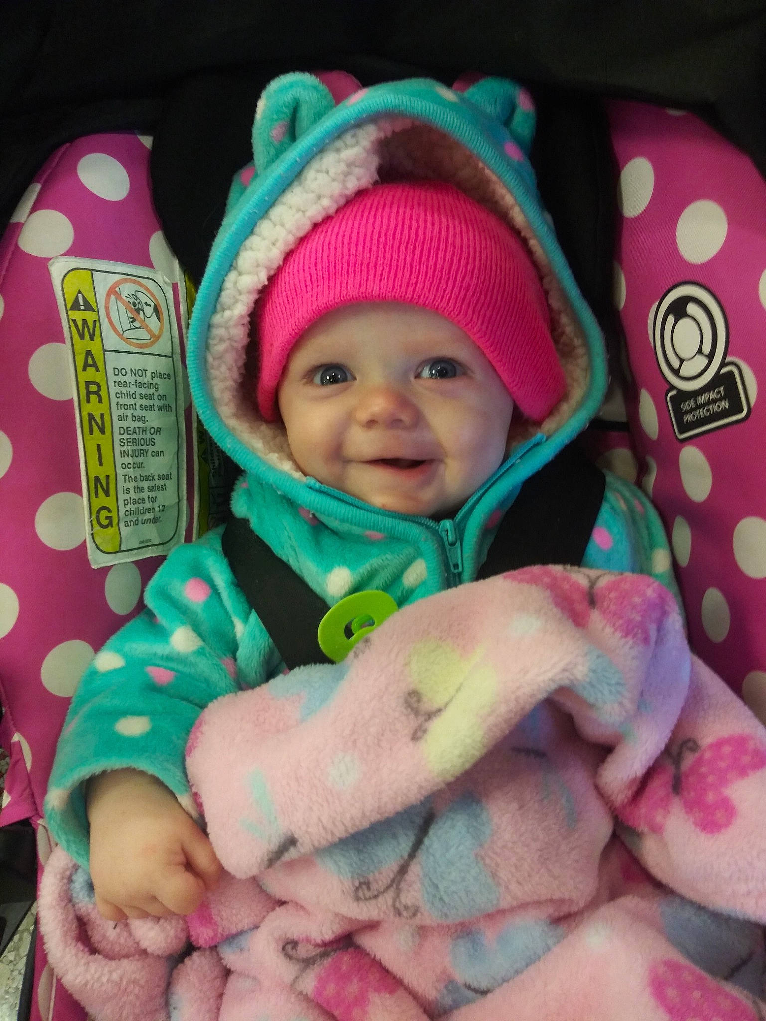 Harmony joined the competition — help win amazing prizes! baby, baby_products, bonnet, cheek, child, knit_cap, person, pink, skin, smile, textile, toddler, wool