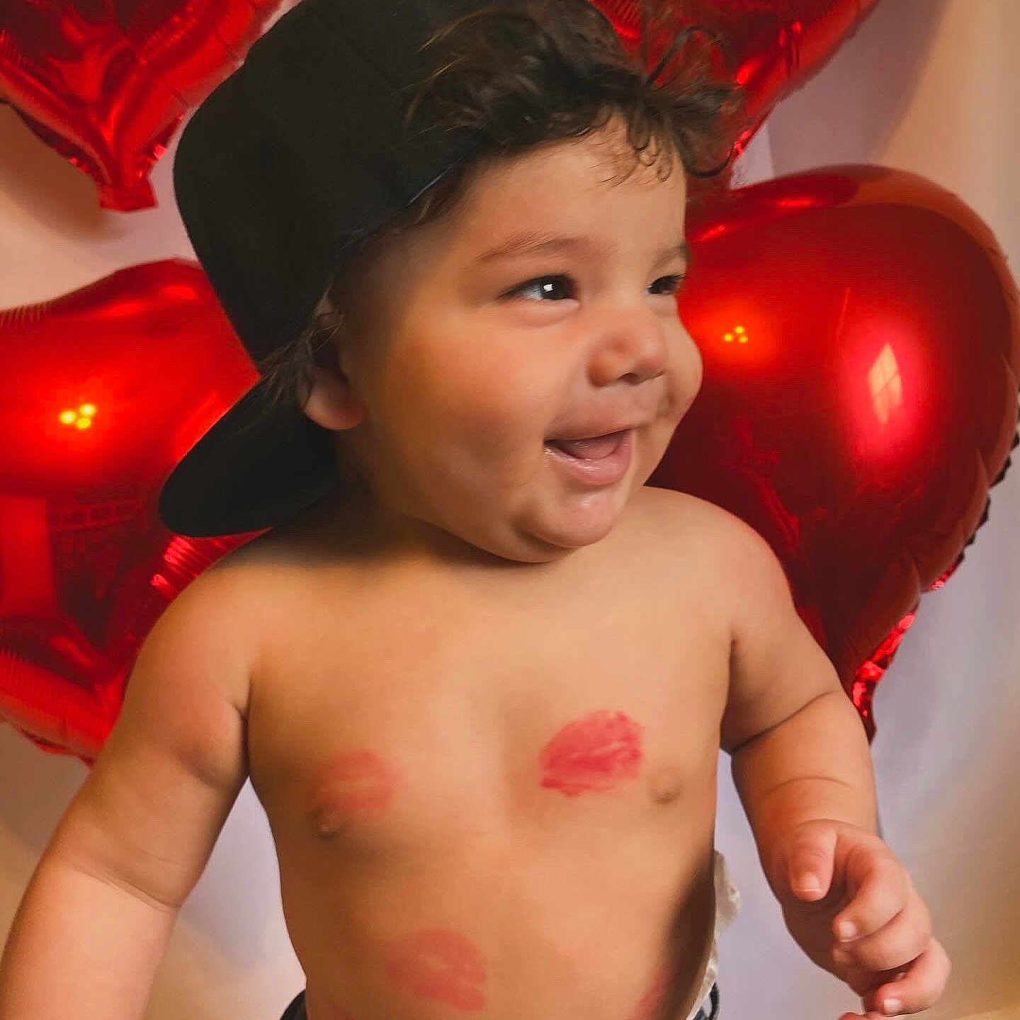 Theo joined the competition — help win amazing prizes! baby, babylaughing, balloon, clothing, dimples, face, happy, hat, head, laughing, person, photography, portrait, smile