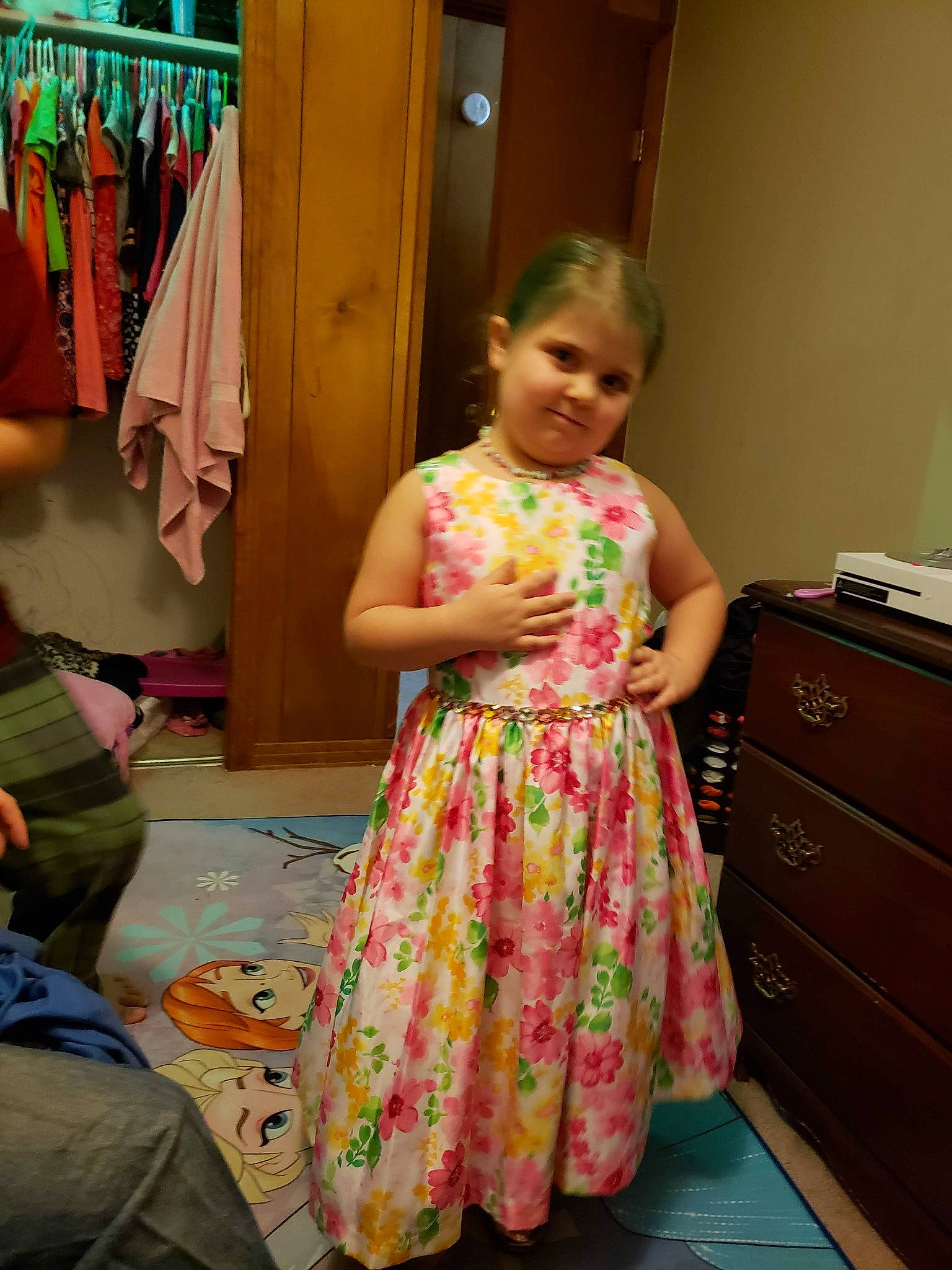 Persephone is registered to the contest to win money with this photo: child, clothing, day, dress, fun, girl, hair, infant, person, pink, product, standing, textile, toddler