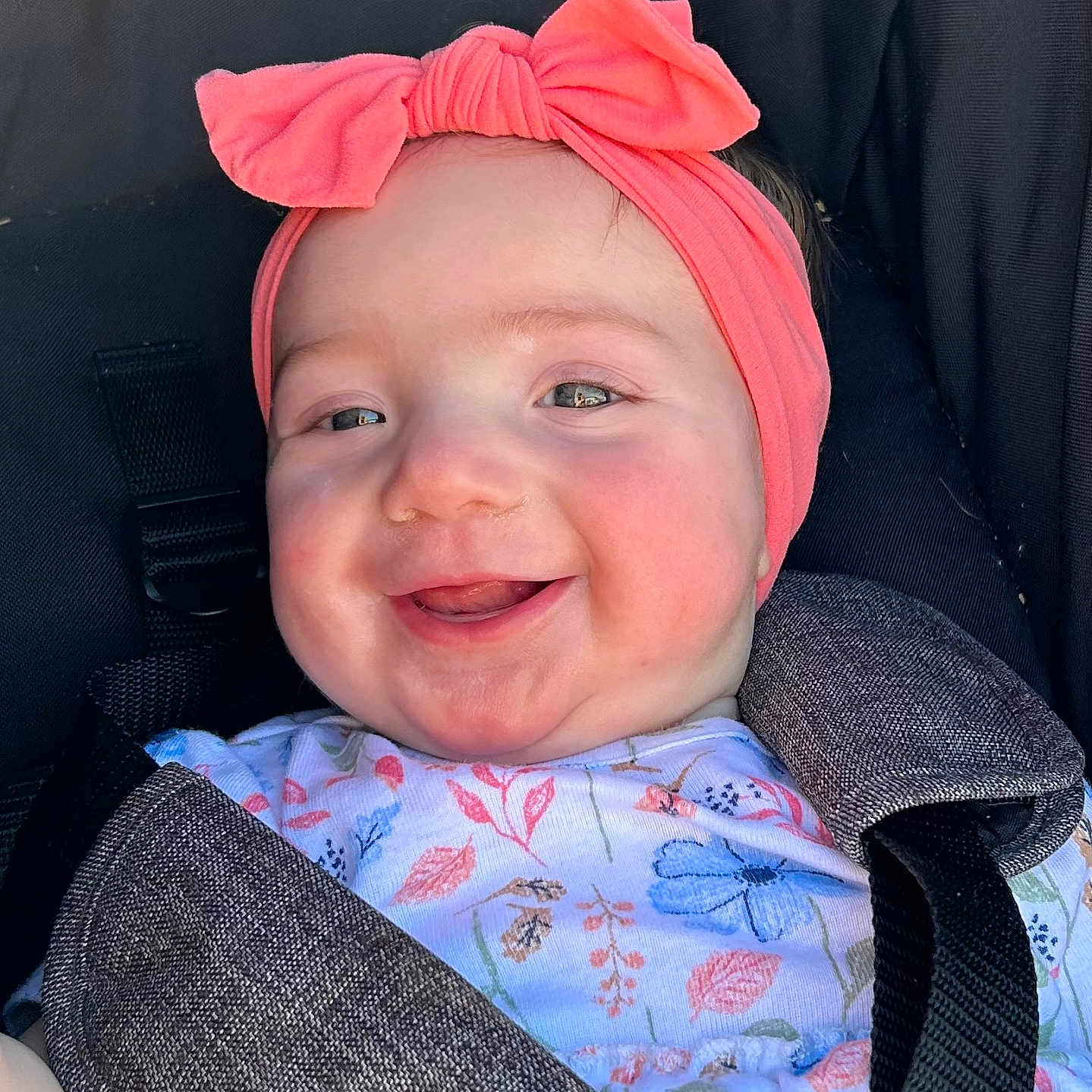 Oaklynn is registered to the contest to win money with this photo: accessories, baby, babylaughing, clothing, coat, cushion, face, happy, hat, head, headband, homedecor, jacket, laughing, pants, person, photography, portrait, smile, t_shirt
