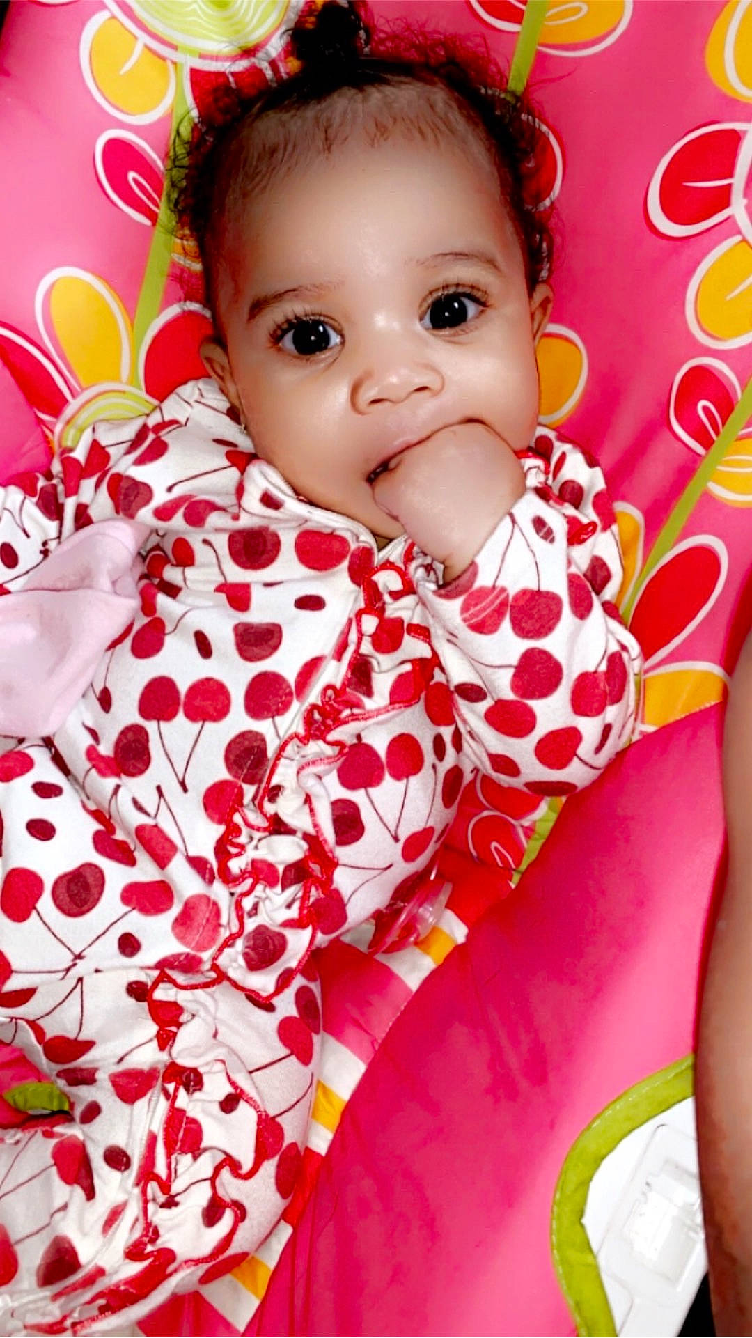 Cailee joined the competition — help win amazing prizes! baby, baby_toddler_clothing, beauty, cheek, child, close_up, collar, eye, eyelash, happy, linens, lip, pattern, person, petal, pink, red, skin, sleeve, textile