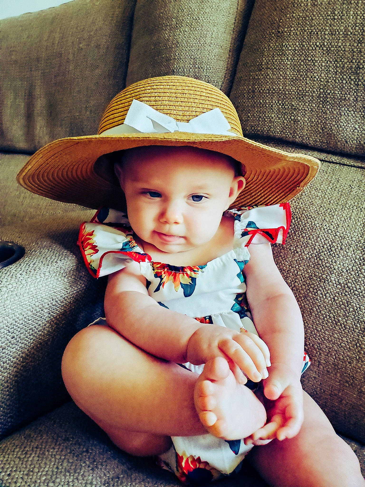 Keira joined the competition — help win amazing prizes! baby, baby_toddler_clothing, chin, comfort, cool, eye, face, fedora, finger, flash_photography, happy, hat, headgear, headwear, iris, light, lip, person, skin, sun_hat