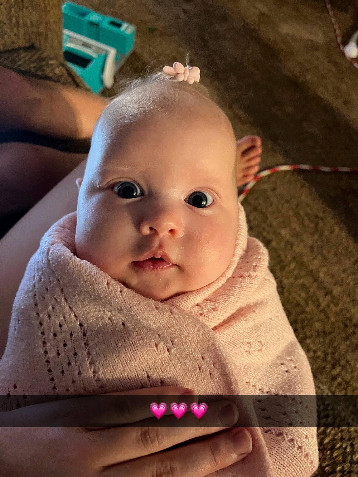 Paislee is registered to the contest to win money with this photo: baby, baby_toddler_clothing, cheek, child, comfort, dress, eyebrow, eyelash, face, finger, gesture, happy, iris, lip, mouth, nose, organ, person, product, skin