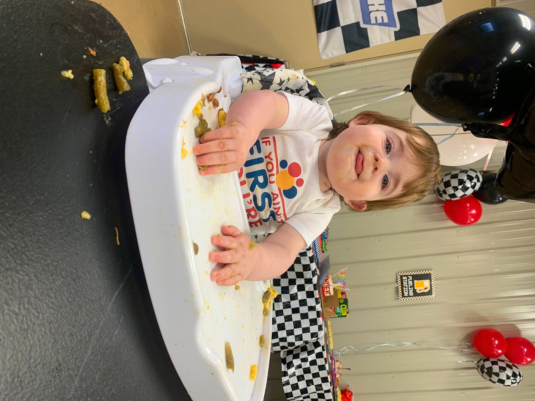 Tommie is registered to the contest to win money with this photo: baby, baby_products, baby_toddler_clothing, chair, child, circle, comfort, dishware, event, fun, happy, hat, pattern, person, platter, product, room, sleeve, smile, t_shirt