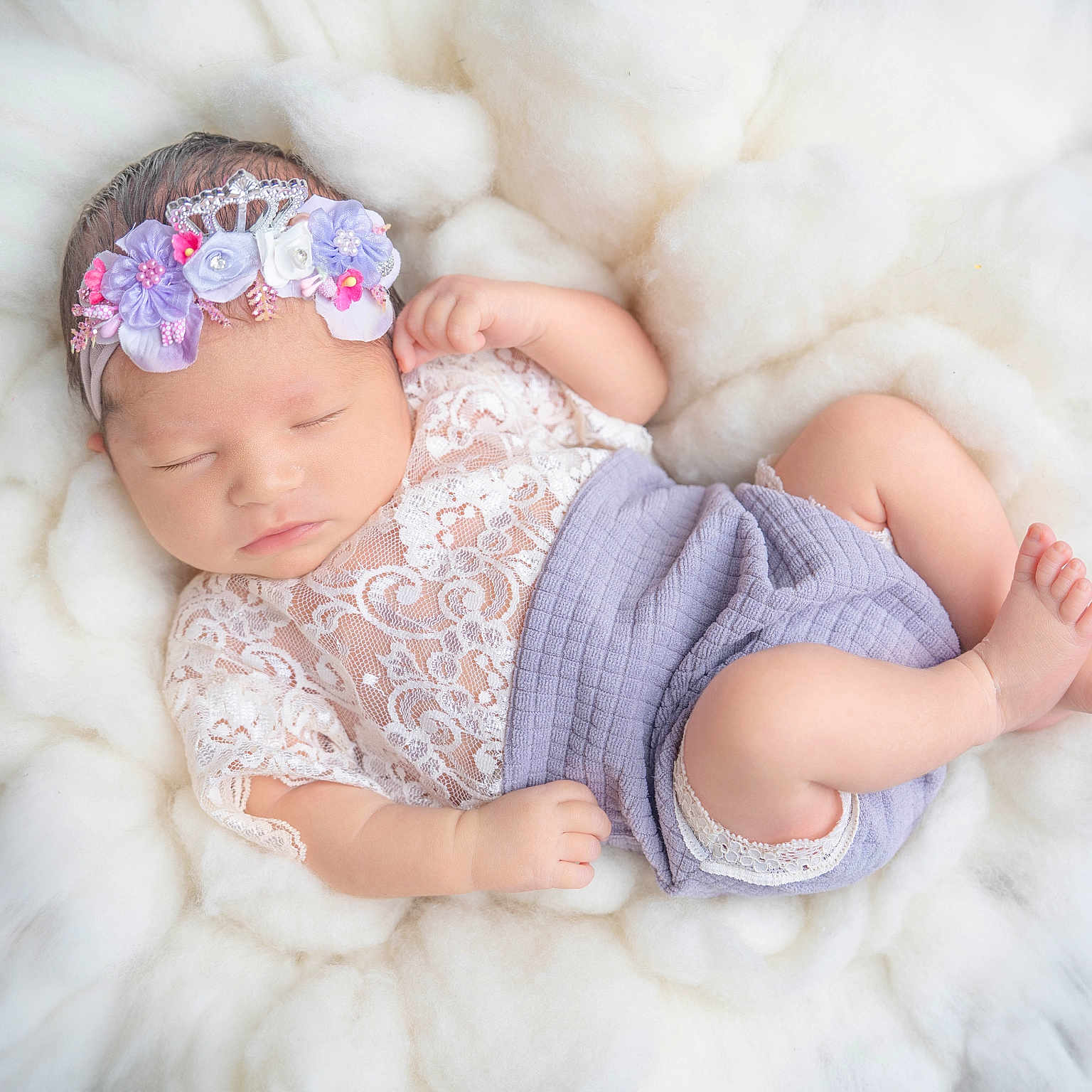 Marlissa is registered to the contest to win money with this photo: baby, blanket, child, cozy, cute, flower, foot, hand, headband, indoors, infant, lace, newborn, peaceful, portrait, purple, rest, skin, sleeping, soft