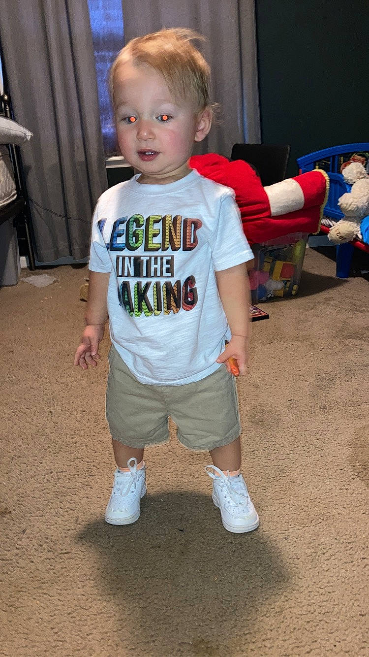 Bentley joined the competition — help win amazing prizes! baby_toddler_clothing, blue, child, electric_blue, floor, flooring, fun, head, human_leg, joint, knee, leg, person, sleeve, sportswear, standing, t_shirt, thigh, toddler, trunk