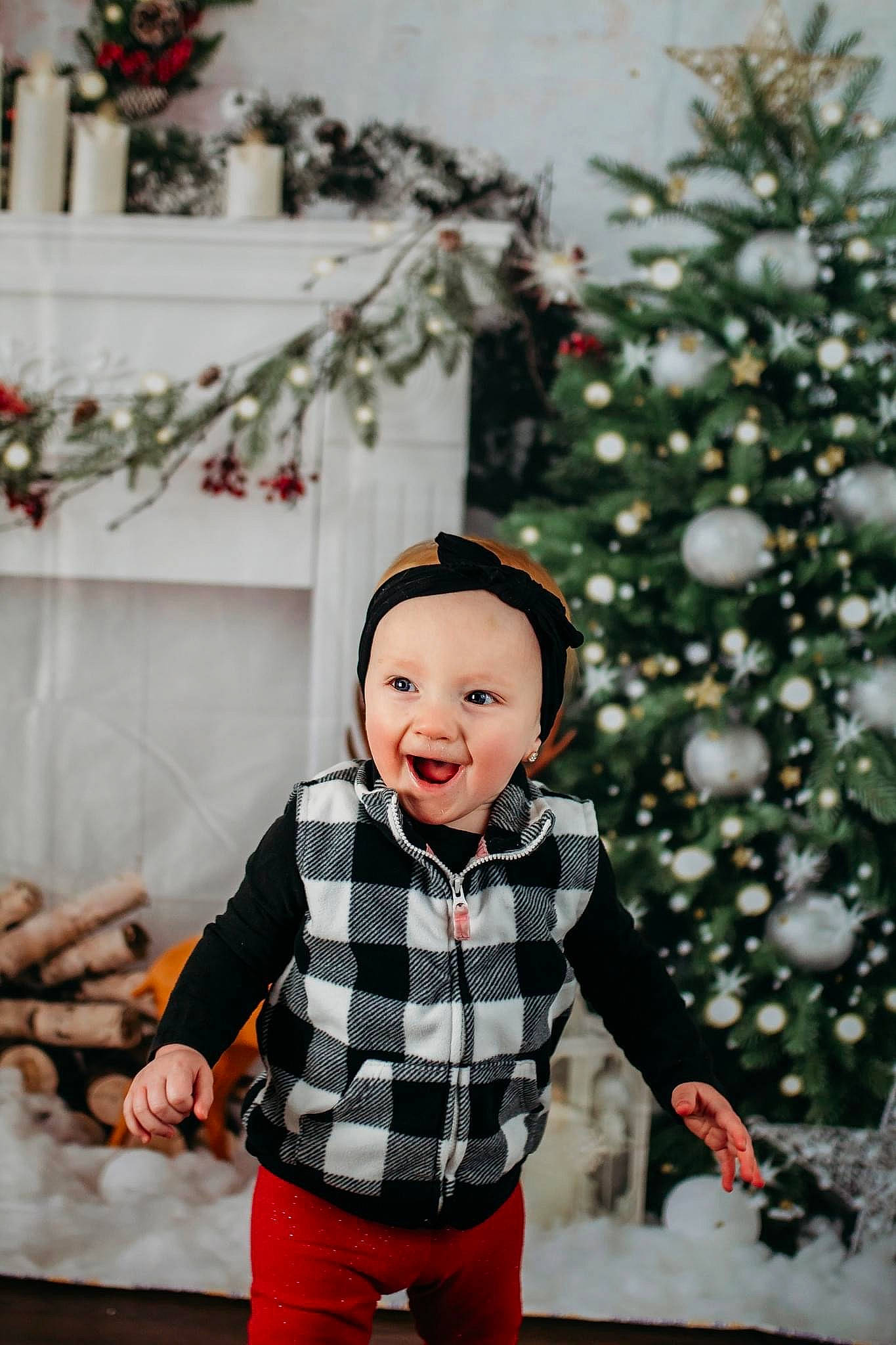 Melody joined the competition — help win amazing prizes! christmas, christmas_decoration, christmas_ornament, christmas_tree, event, freezing, happy, headwear, holiday, ornament, pattern, people, person, plaid, sleeve, smile, standing, tartan, toddler, tree