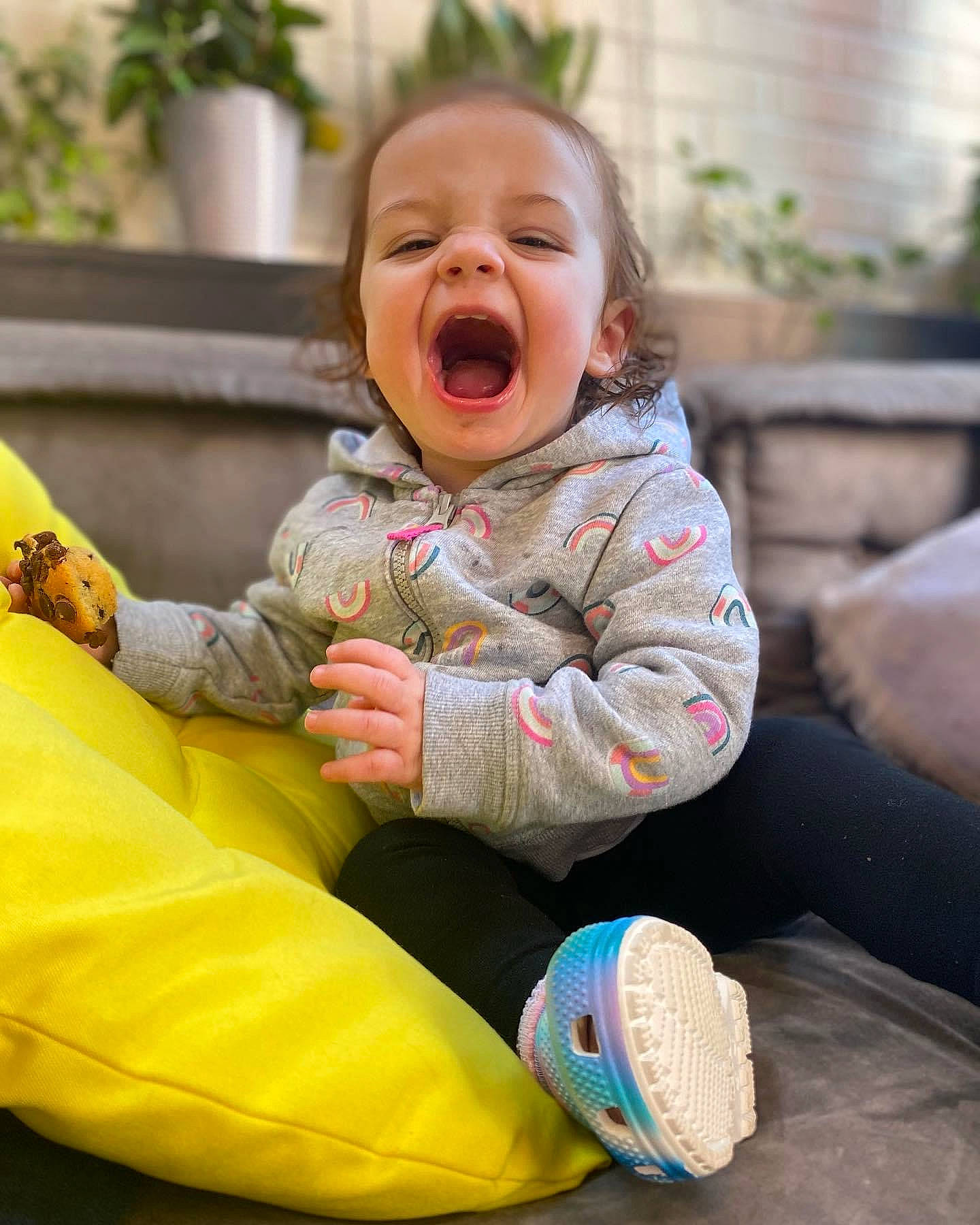 Ariella joined the competition — help win amazing prizes! baby, baby_laughing, baby_toddler_clothing, cheek, child, comfort, facial_expression, flowerpot, fun, grass, happy, houseplant, laugh, leisure, people_in_nature, person, plant, play, sitting, smile