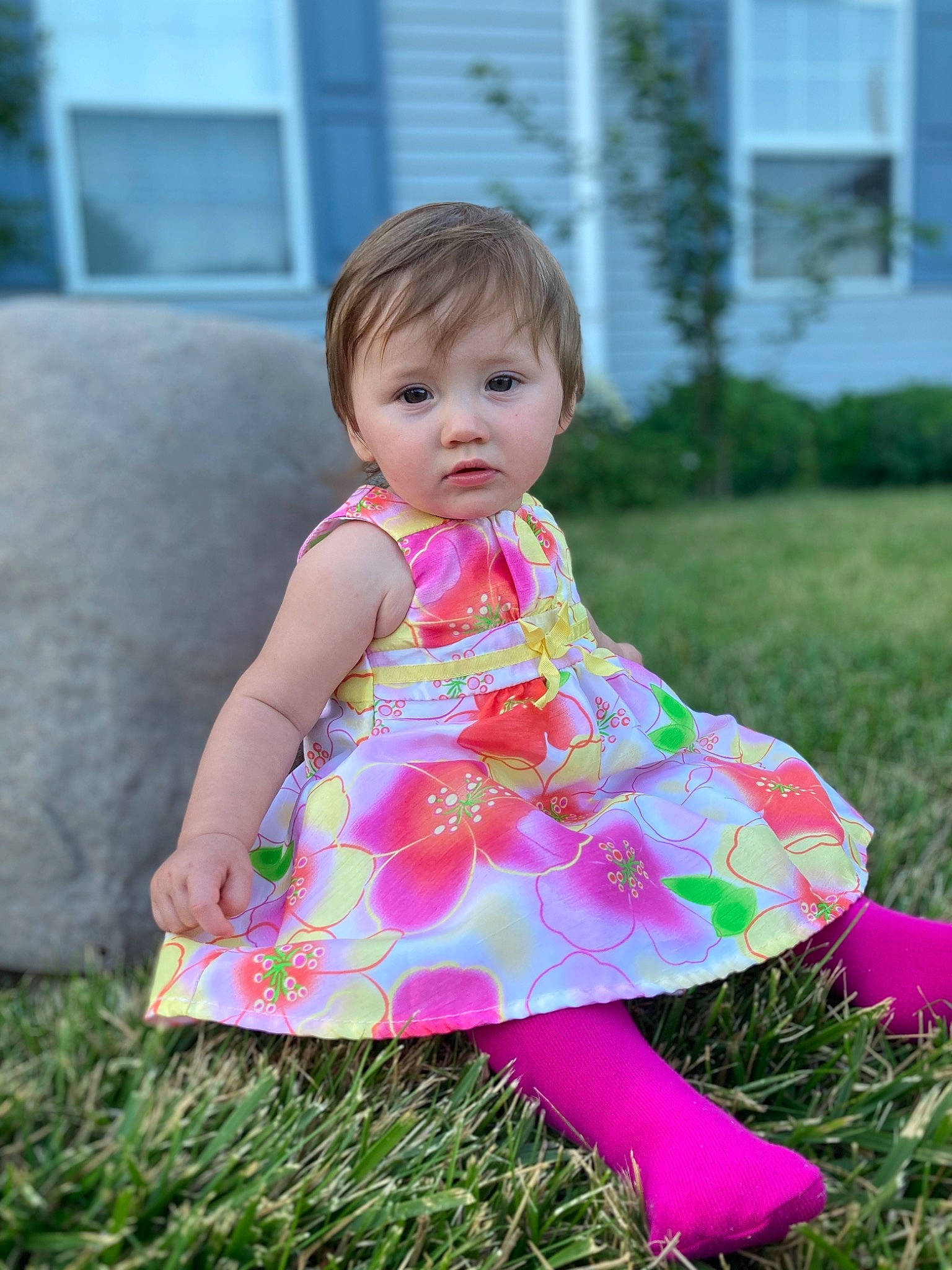 Evelyn Rose is registered to the contest to win money with this photo: baby, baby_toddler_clothing, beauty, child, child_model, clothing, design, dress, grass, pattern, person, photography, pink, plant, play, skin, summer, textile, toddler, yellow