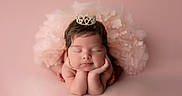 Angelina is registered to the contest to win money with this photo: baby, newborn, sleeping, crown, pink, floral, soft, cute, portrait, infant, adorable, resting, head, hands, skin, peaceful, tutu, studio, child, young