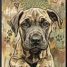artwork, background, brown, canine, crown, cute, dog_art, drips, ears, frame, graffiti, heart, nose, painting, paw_prints, portrait, puppy, spray_paint, street_art, whiskers