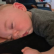 Revan joined the competition — help win amazing prizes! baby, sleeping, child, face, closeup, skin, ear, hand, clothing, grey_shirt, person, indoor, resting, peaceful, infant, portrait, cute, toddler, relaxation, comfort