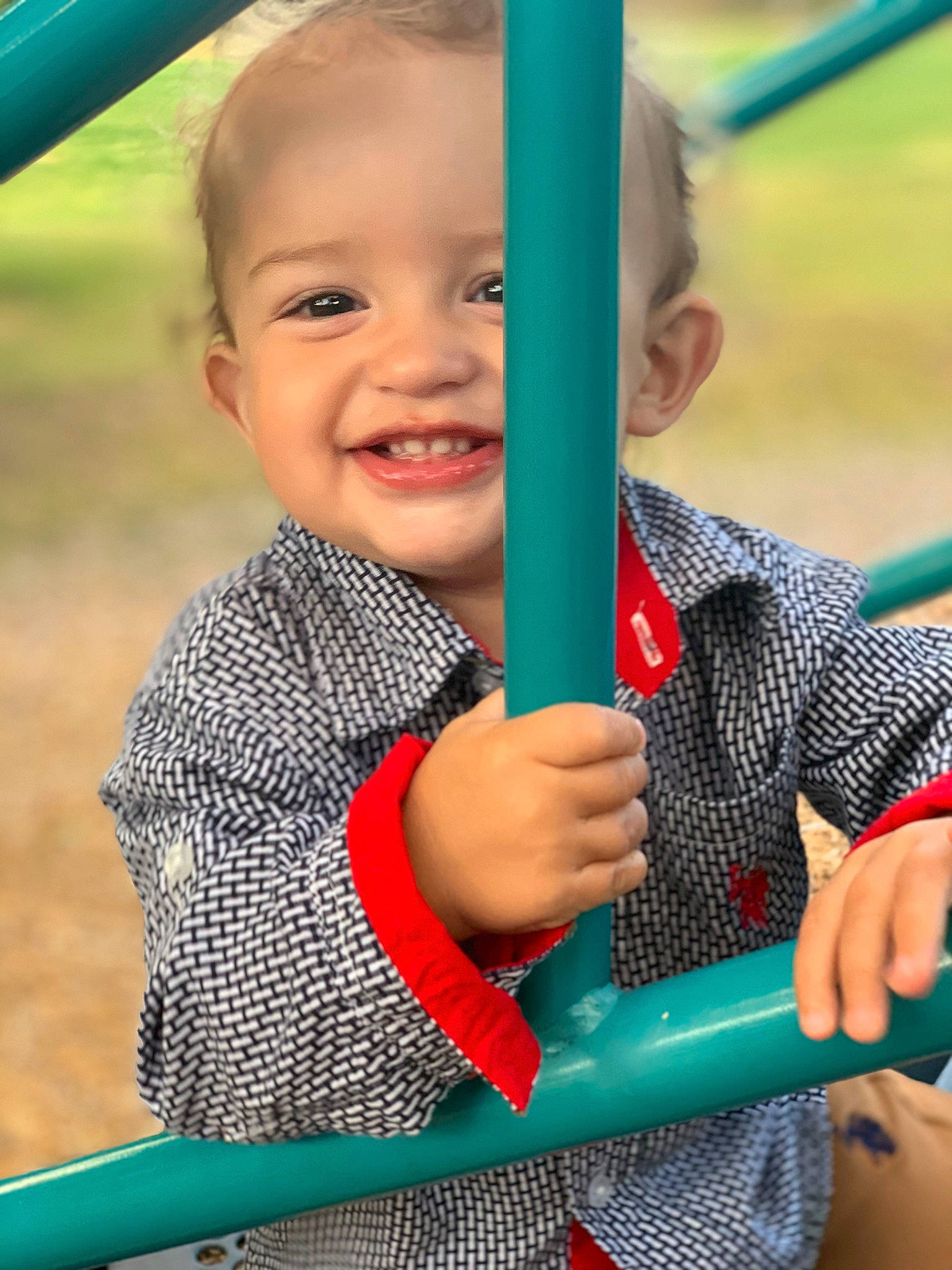 Zayne joined the competition — help win amazing prizes! baby, child, city, fun, human_settlement, joy, leisure, outdoor_play_equipment, person, play, playground, public_space, recreation, smile, toddler