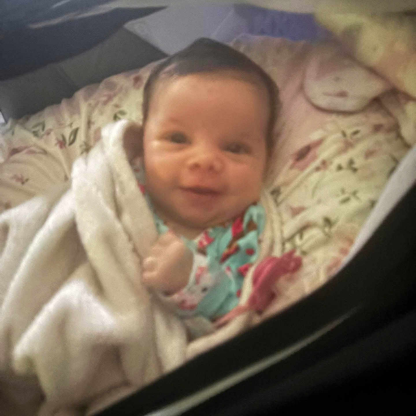 Miss Lola joined the competition — help win amazing prizes! architecture, baby, bed, blanket, building, crib, cushion, face, furniture, happy, head, homedecor, infantbed, newborn, person, photography, portrait, quilt, sleeping, smile