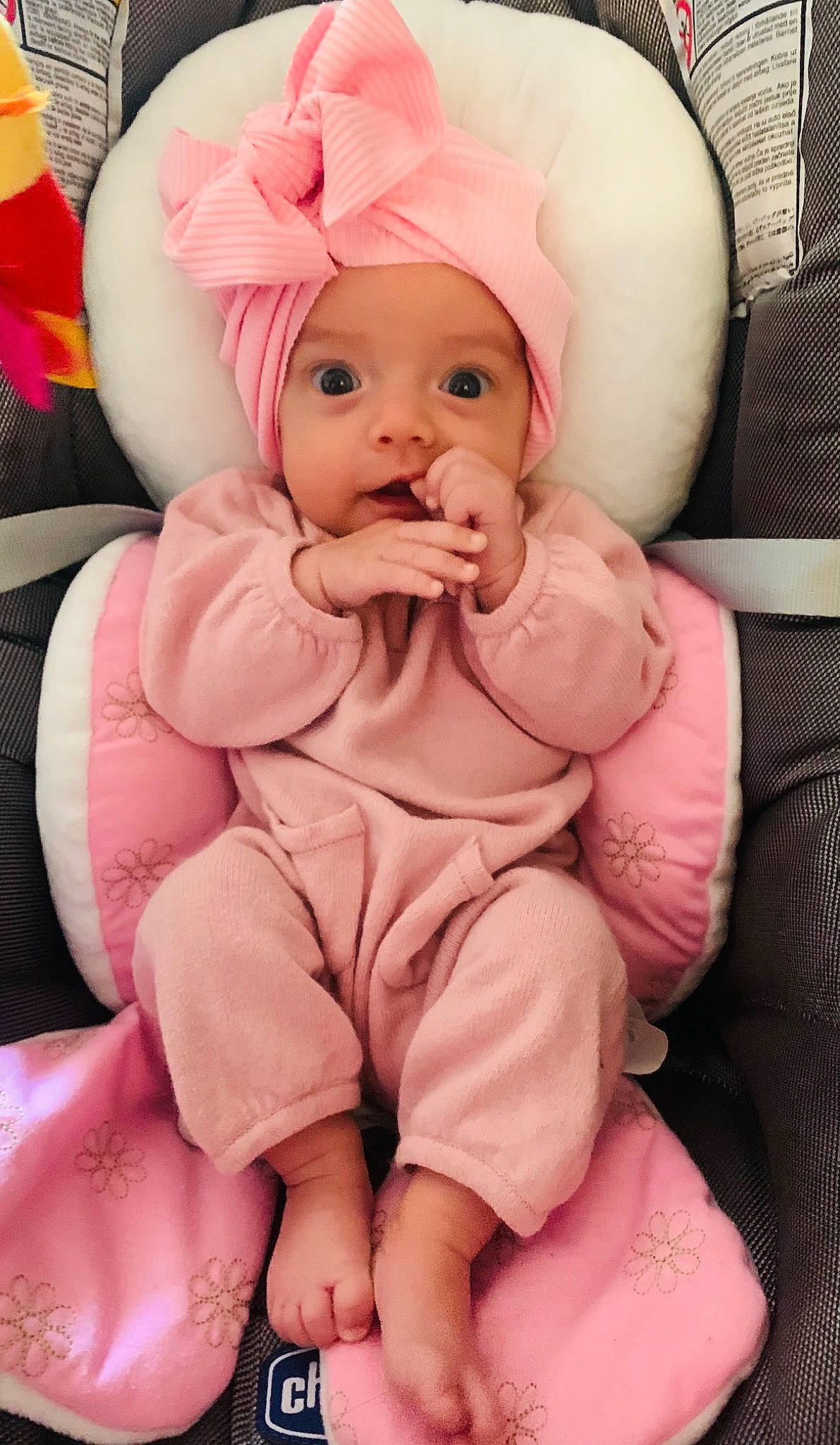 Alessia participe au concours pour gagner de l'argent avec cette photo : baby, baby_sleeping, baby_toddler_clothing, cap, cheek, child, comfort, dress, eye, finger, happy, head, headwear, linens, lip, person, pink, skin, sleeve, smile