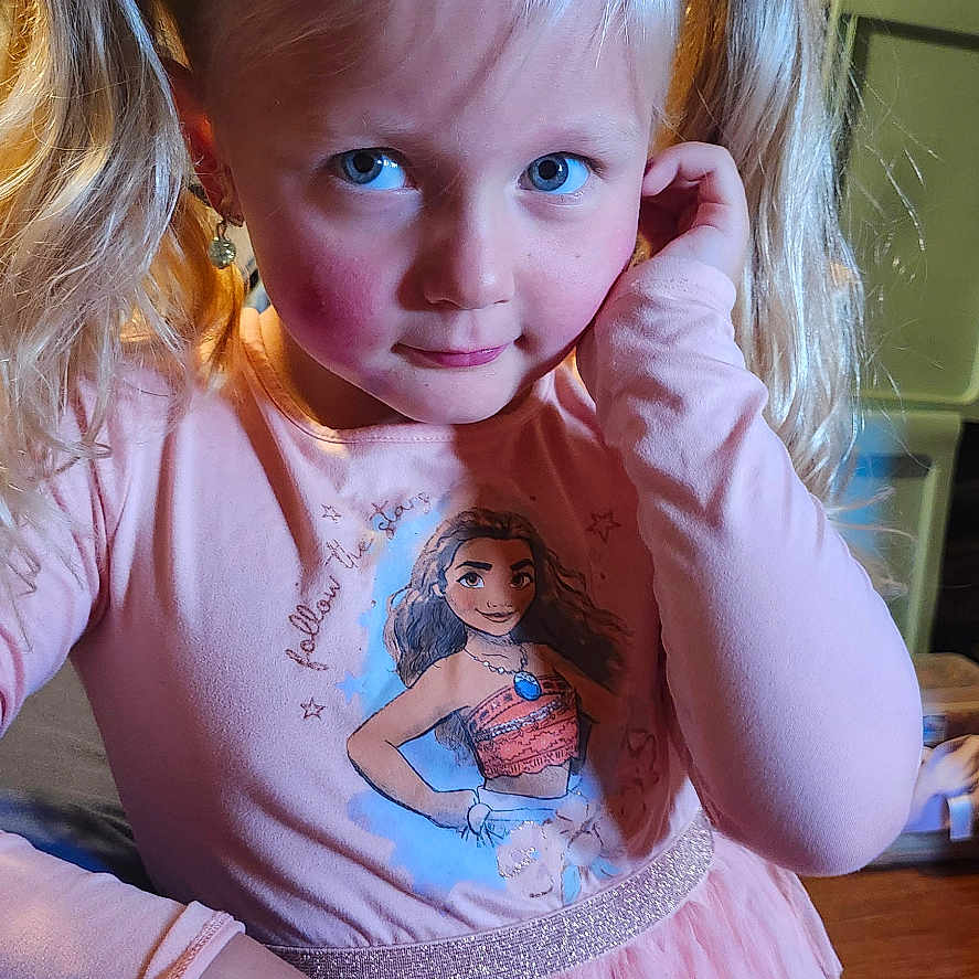 Ellie joined the competition — help win amazing prizes! bodypart, child, clothing, computerhardware, costume, dress, electronics, face, female, finger, girl, hand, hardware, hardwood, head, monitor, person, photography, portrait, wood