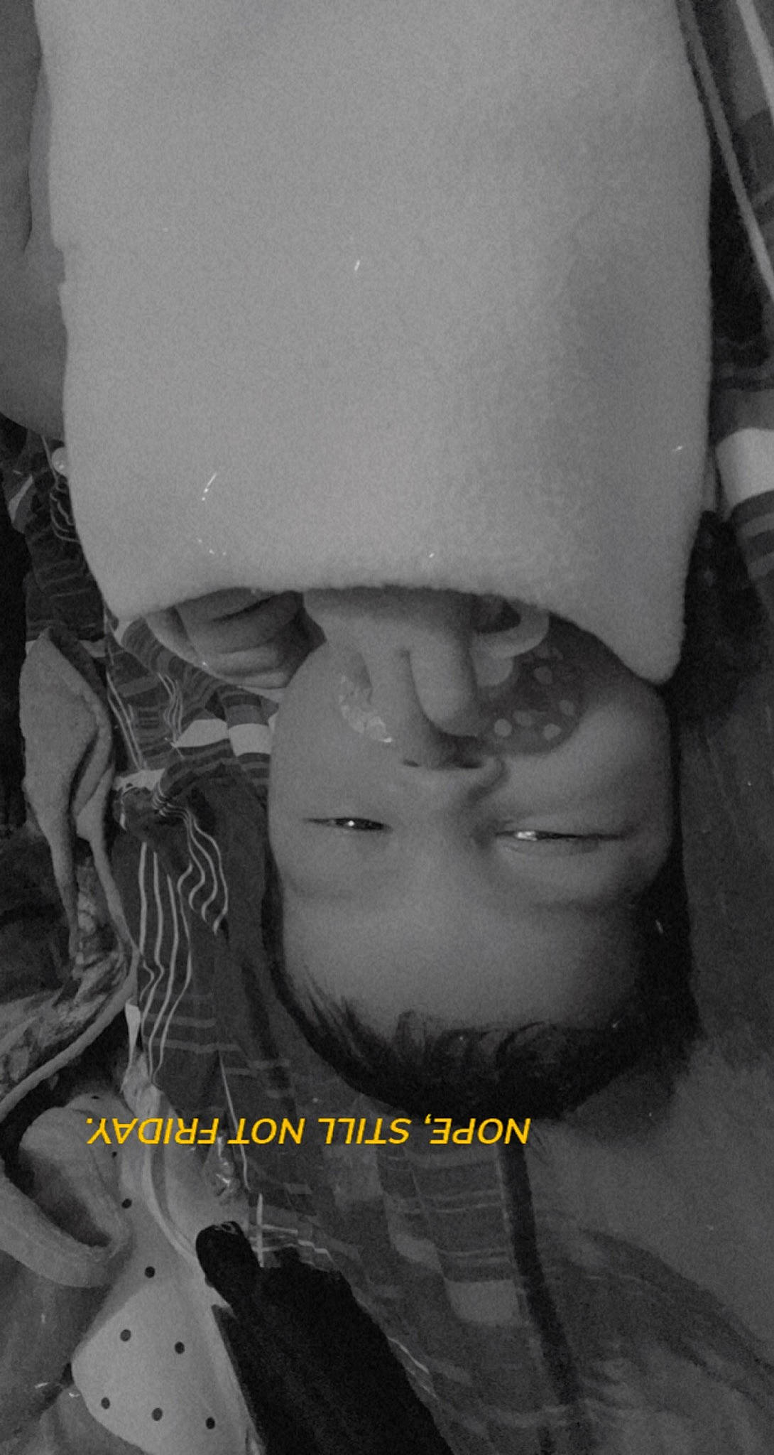 Novah is registered to the contest to win money with this photo: abdomen, beard, chest, child, eyebrow, eyewear, font, gesture, glasses, headgear, human_leg, jaw, knee, monochrome, monochrome_photography, person, personal_protective_equipment, portrait_photography, room, toddler