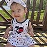 toddler, child, girl, headband, dress, stars, outdoor, sunlight, wooden_deck, railing, smile, sitting, nature, greenery, daylight, portrait, cute, fashion, baby, happy
