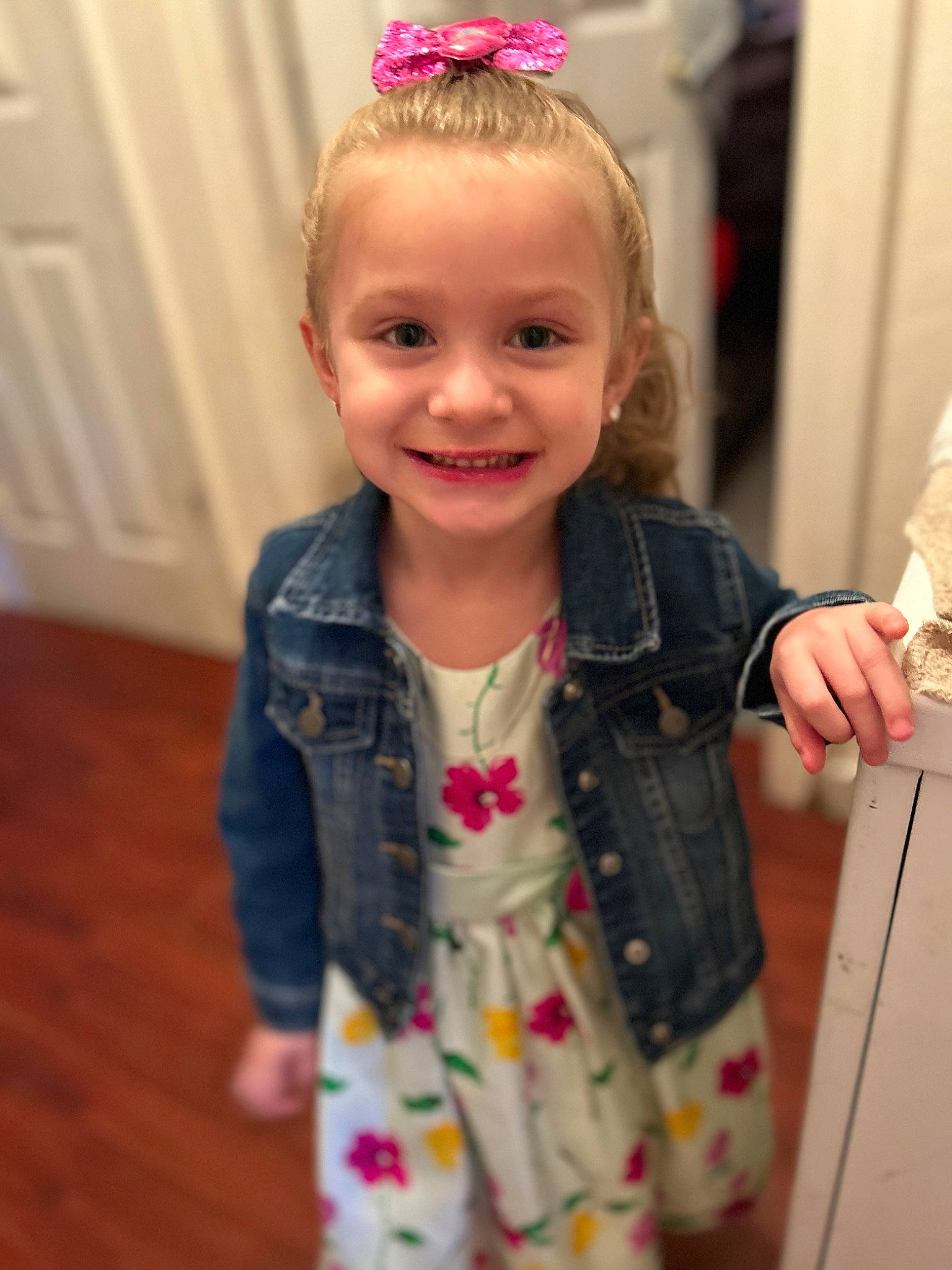 Jaylynn joined the competition — help win amazing prizes! baby_toddler_clothing, cheek, child, dress, eye, facial_expression, fashion, hair, happy, head, iris, joy, neck, person, pink, shoulder, skin, sleeve, smile, standing