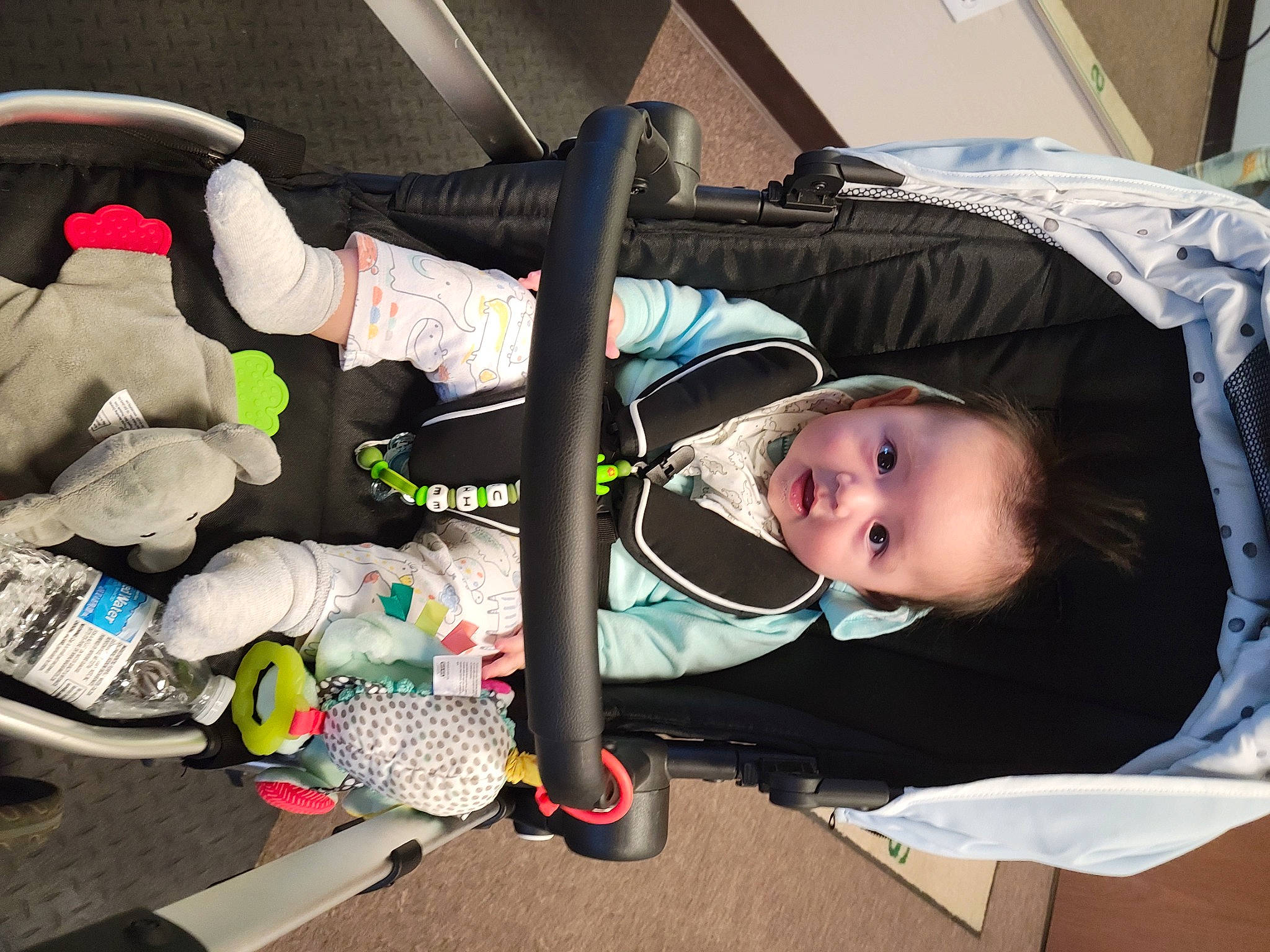 Louie joined the competition — help win amazing prizes! baby, baby_carriage, baby_products, baby_toddler_clothing, carmine, child, comfort, fun, person, personal_protective_equipment, photograph, product, public_space, smile, snapshot, toddler, toy, vertebrate, walking_shoe
