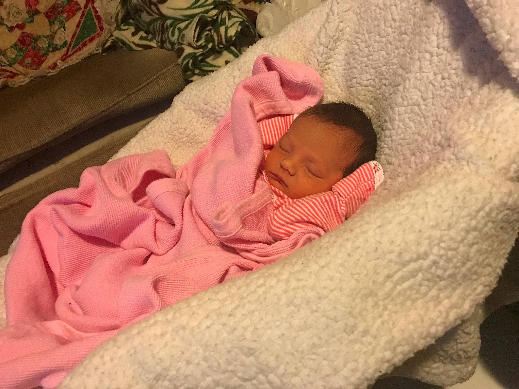 Cassie Newcomb joined the competition — help win amazing prizes! baby, baby_sleeping, bedtime, birth, blanket, child, comfort, linens, nap, person, pink, skin, sleep, textile, toddler