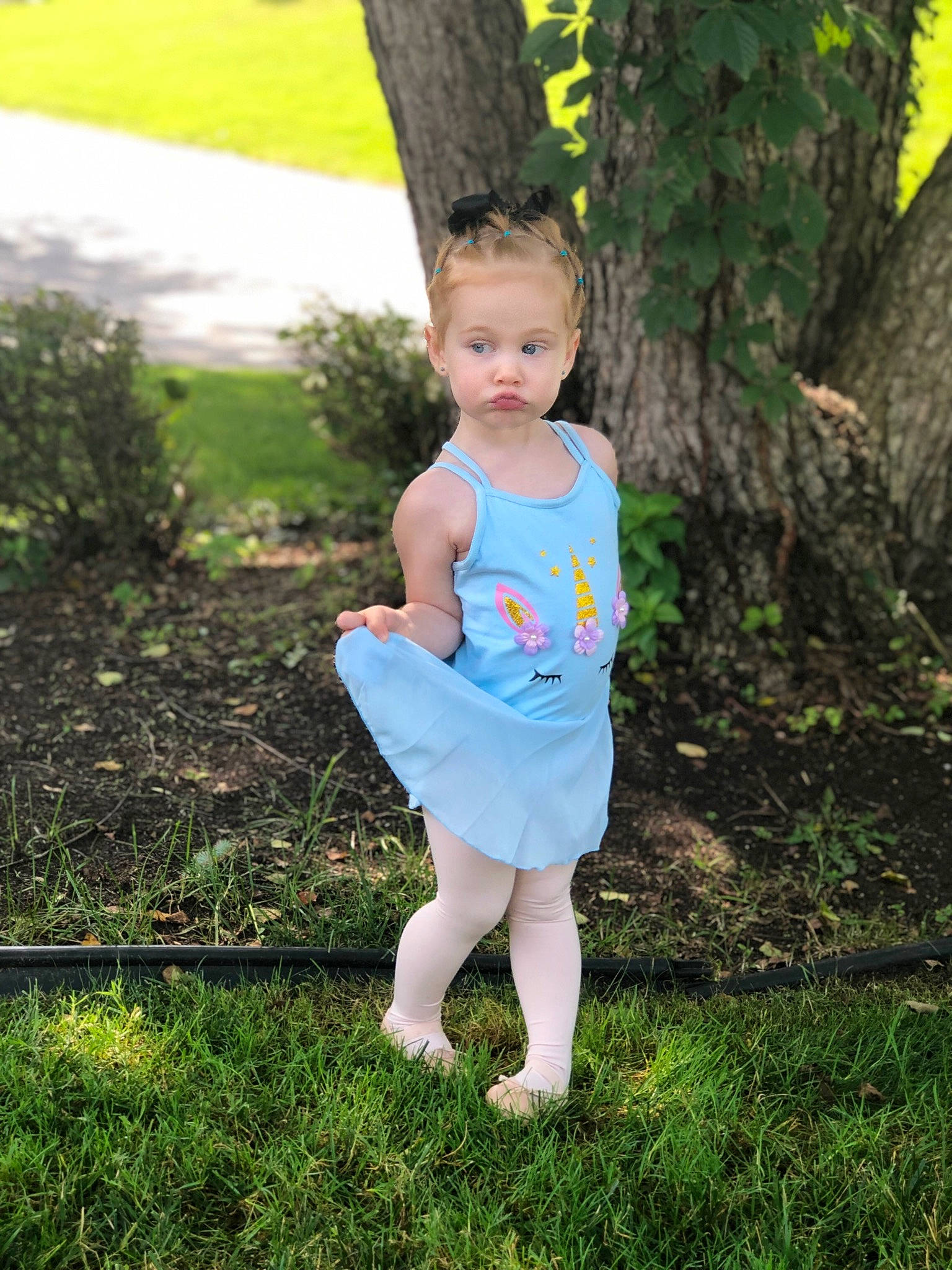 Selah joined the competition — help win amazing prizes! baby, blue, child, dress, grass, green, happy, meadow, pattern, people, person, photography, plant, summer, toddler, tree, vacation