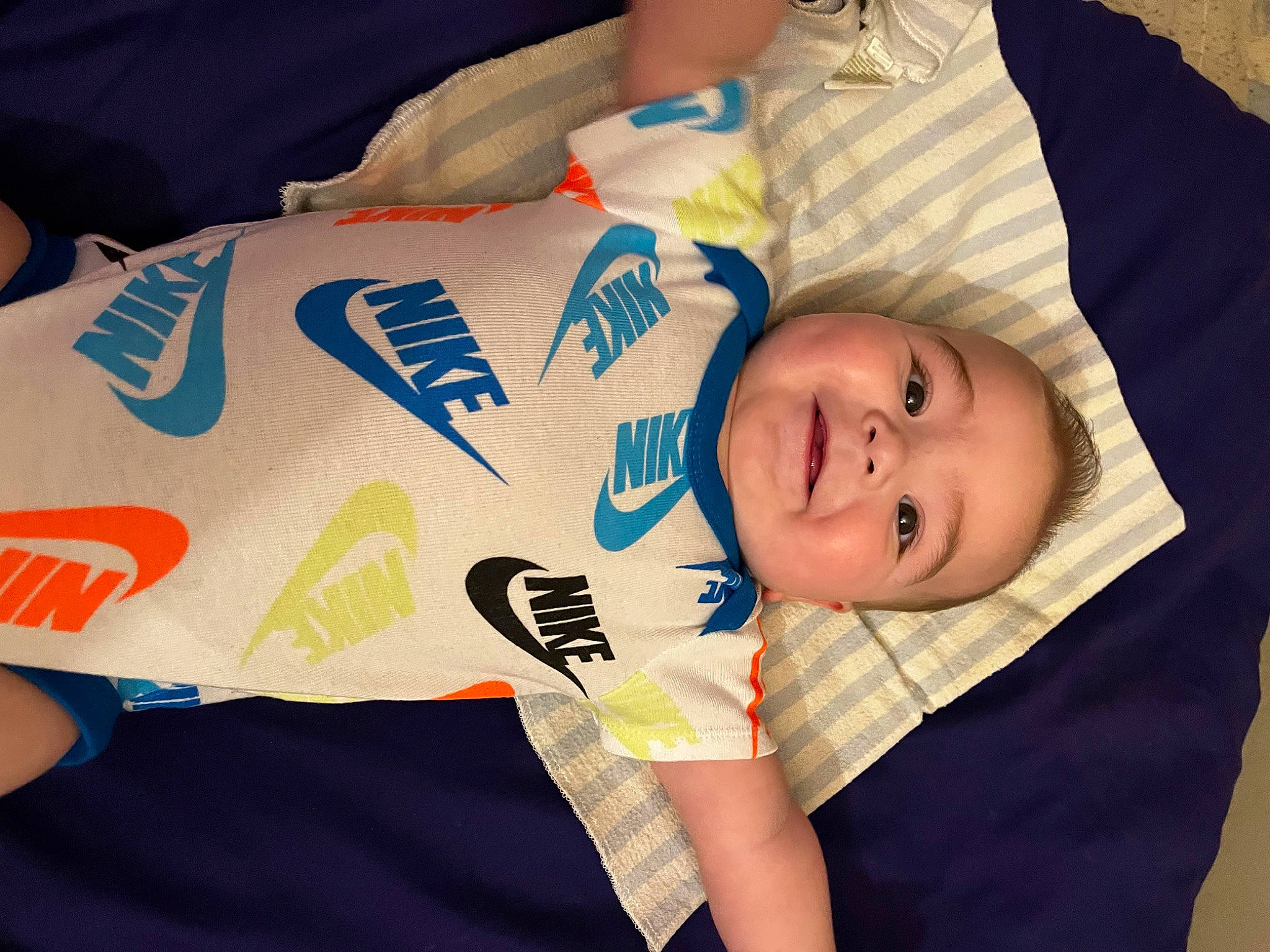 Atticus joined the competition — help win amazing prizes! baby, baby_toddler_clothing, child, comfort, elbow, electric_blue, finger, fun, happy, hat, linens, person, product, sleeve, smile, t_shirt, textile, toddler, wrist